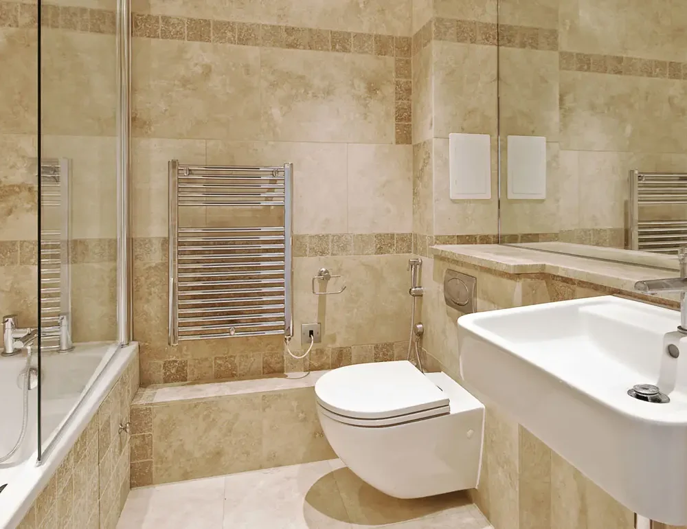 modern bathroom with marble and natural stone